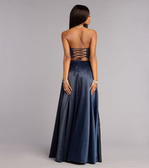 Magnolia Satin Corset Slit Formal Dress