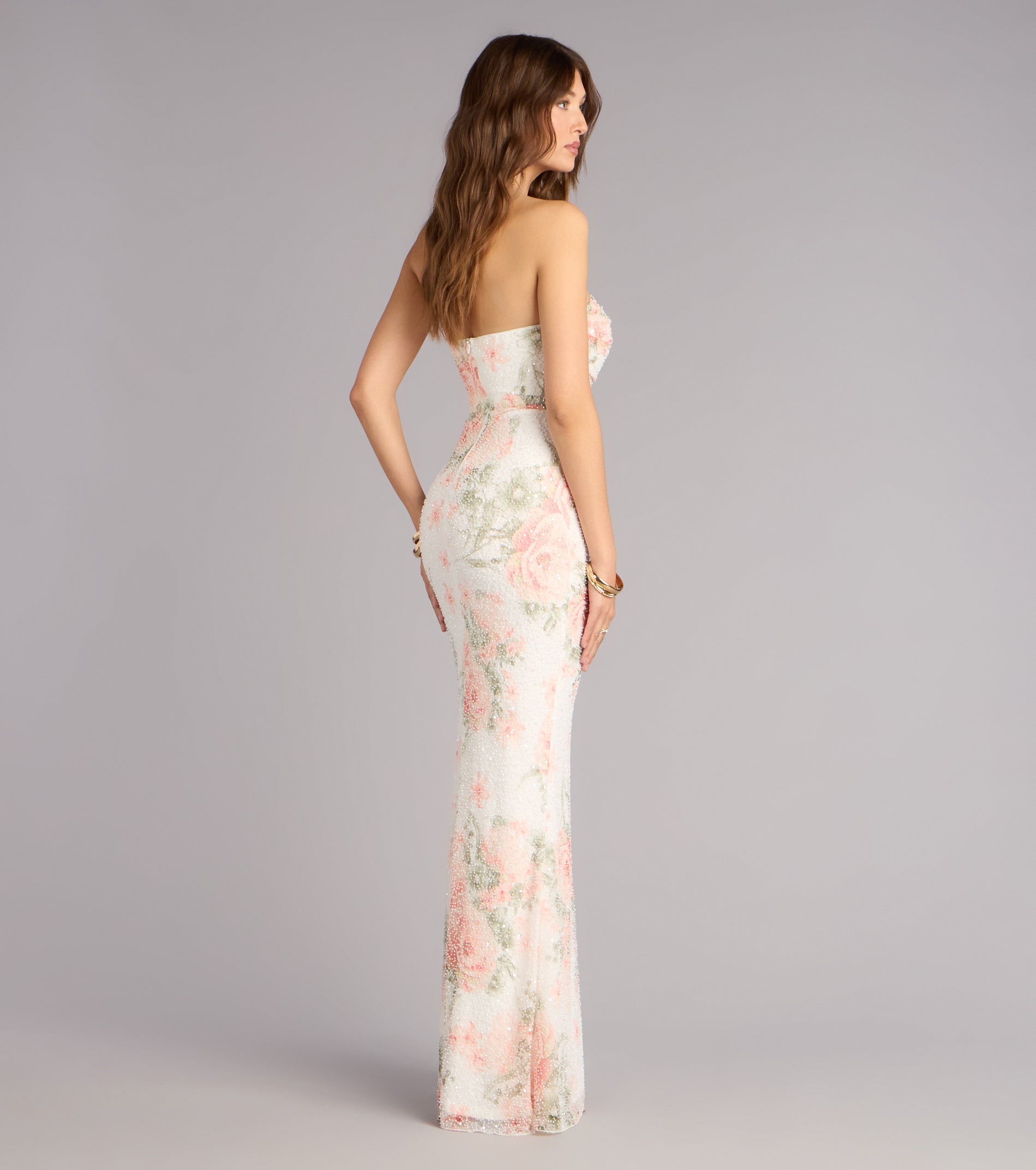 Ana Floral Sequin Beaded Formal Dress