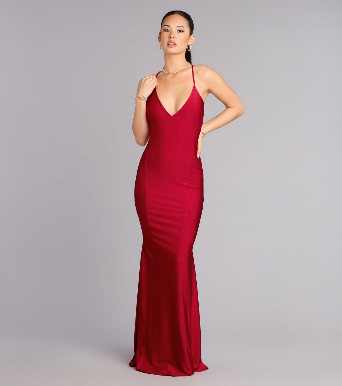 Hannah V-Neck Strappy Formal Dress