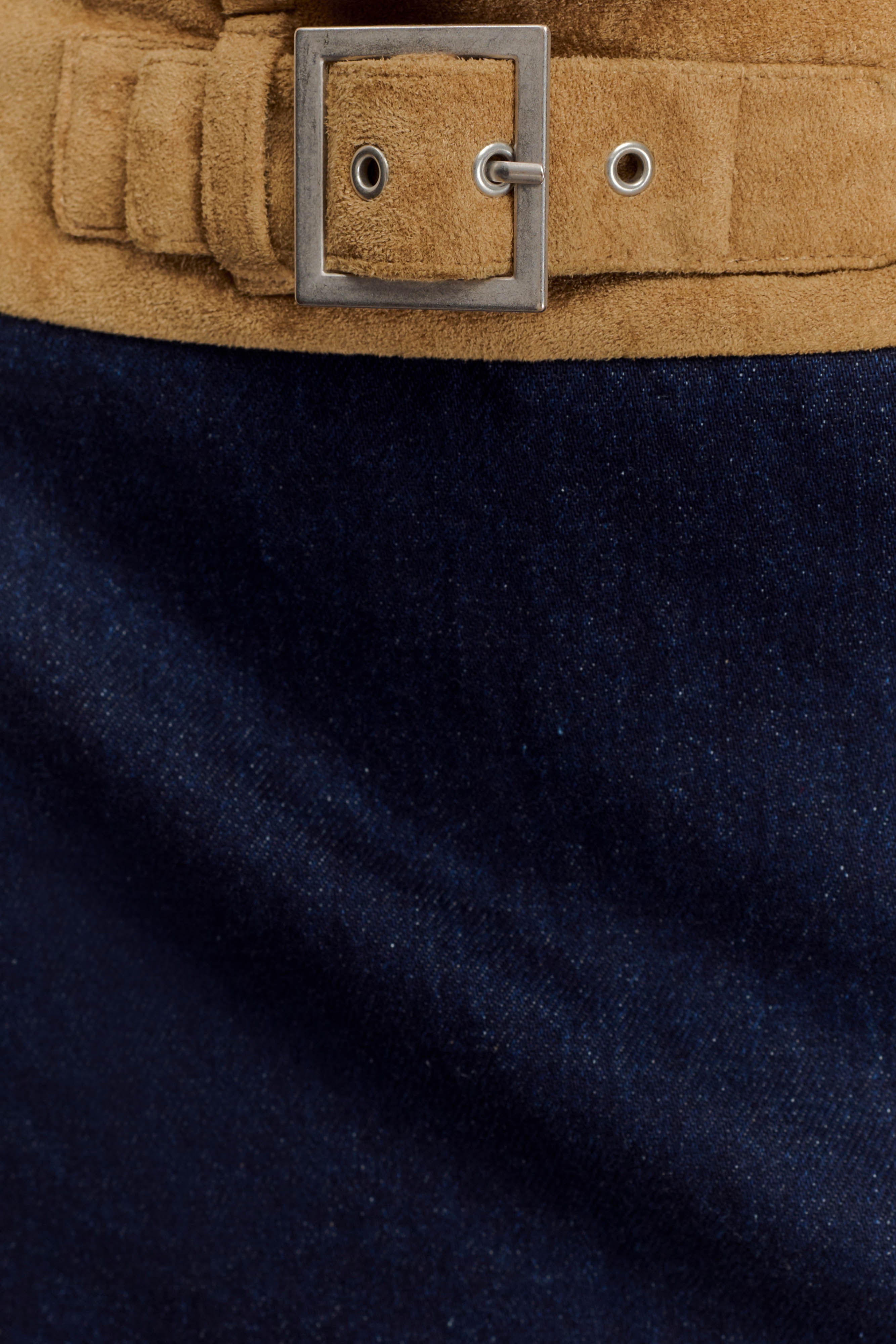 Miranda Faux Suede Belted Denim Mini Skirt - Indigo Blue